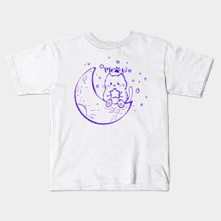 Cute Cat with Moon Cute Kitten Meow Illustration Kids T-Shirt